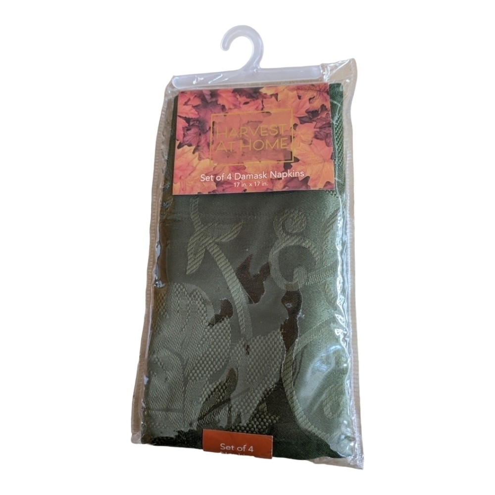 ⭐Harvest Home Olive Damask Napkins (Set of 4) in packaging NWOT
